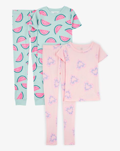  Product image 1 of Kid 4-Piece Snug Fit 100% Cotton Pajamas - Pink/Turquoise