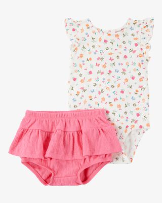 Product image 1 of Baby 2-Piece Floral Bodysuit & Diaper Cover Set - Pink