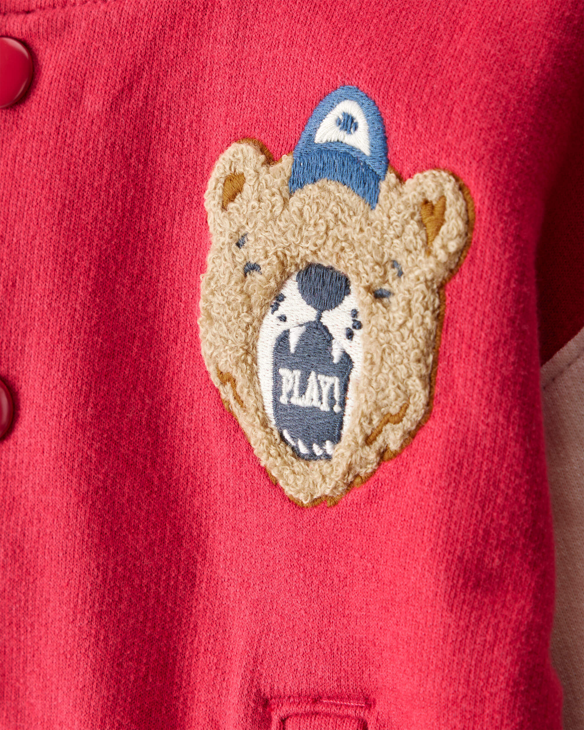 Baby Boy Bear Varsity Long-Sleeve Fashion Bomber Jacket - Red