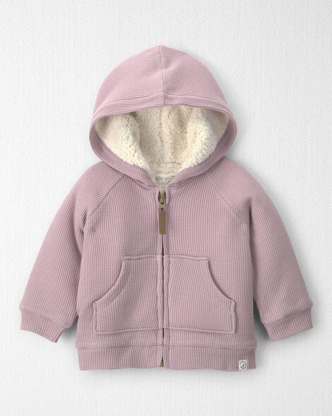 Baby Girl Recycled Teddy Fleece Waffle Knit Hooded Jacket Made with Organic Cotton