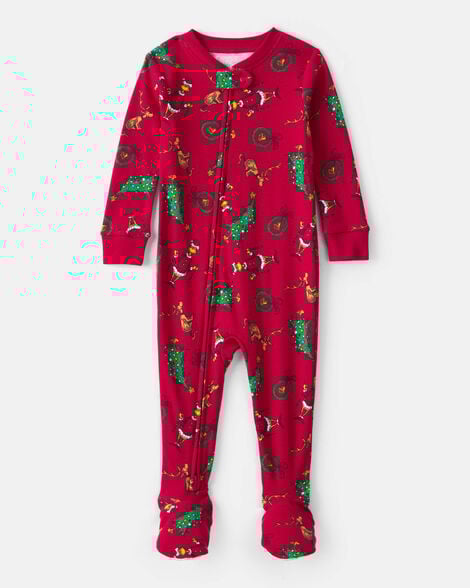 baby dr. seuss™ the grinch print 100% cotton long-sleeve snug fit 1-piece pajamas - red