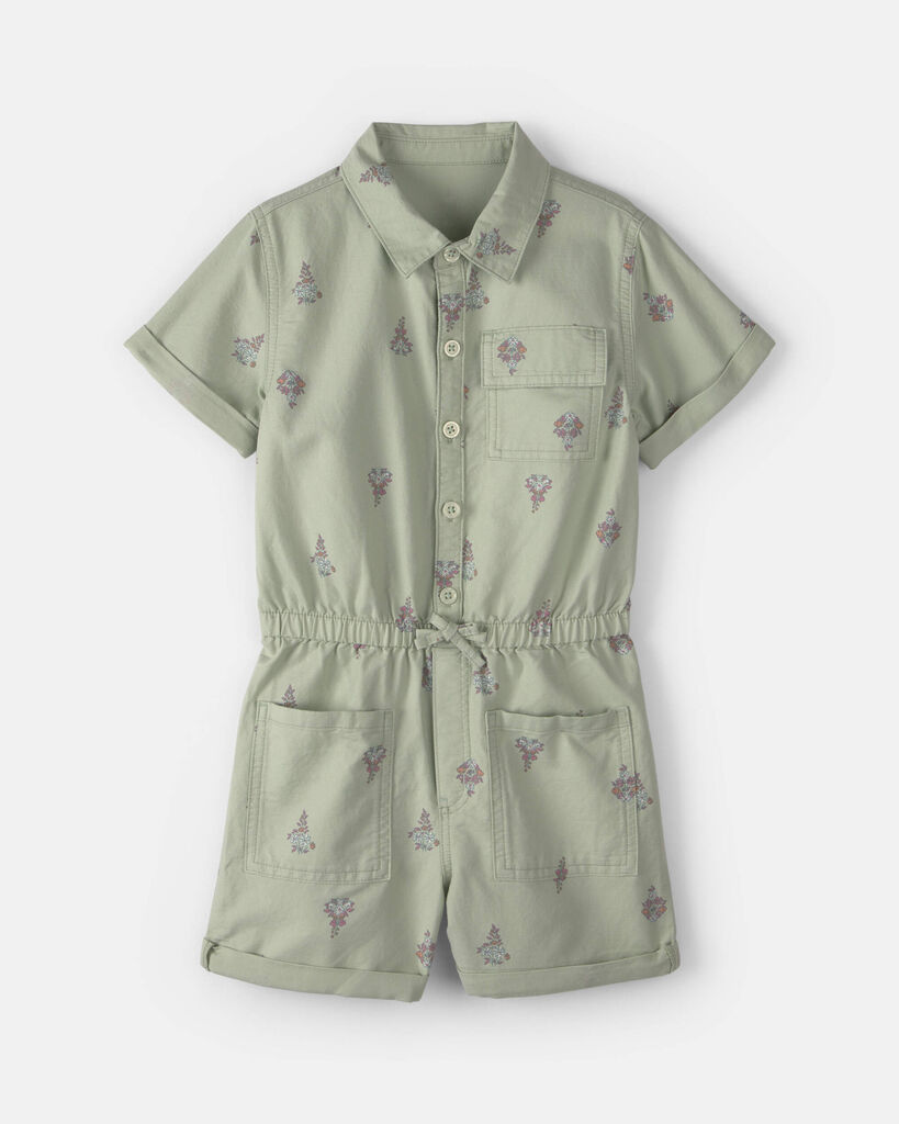 OshKosh B'gosh Girls Floral Cargo Romper 10 Green