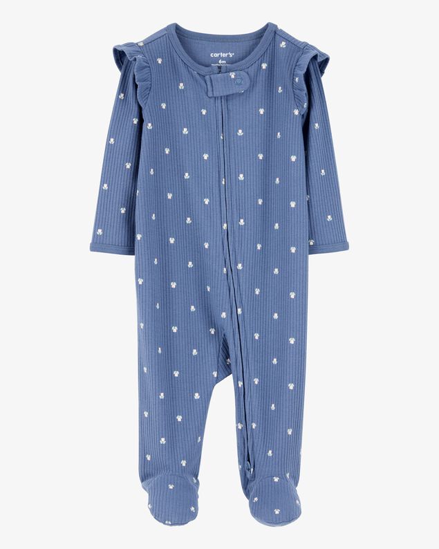Product image 1 of Baby Girl Mini Floral 2-Way Zip Ribbed Sleep & Play Pajamas - Blue
