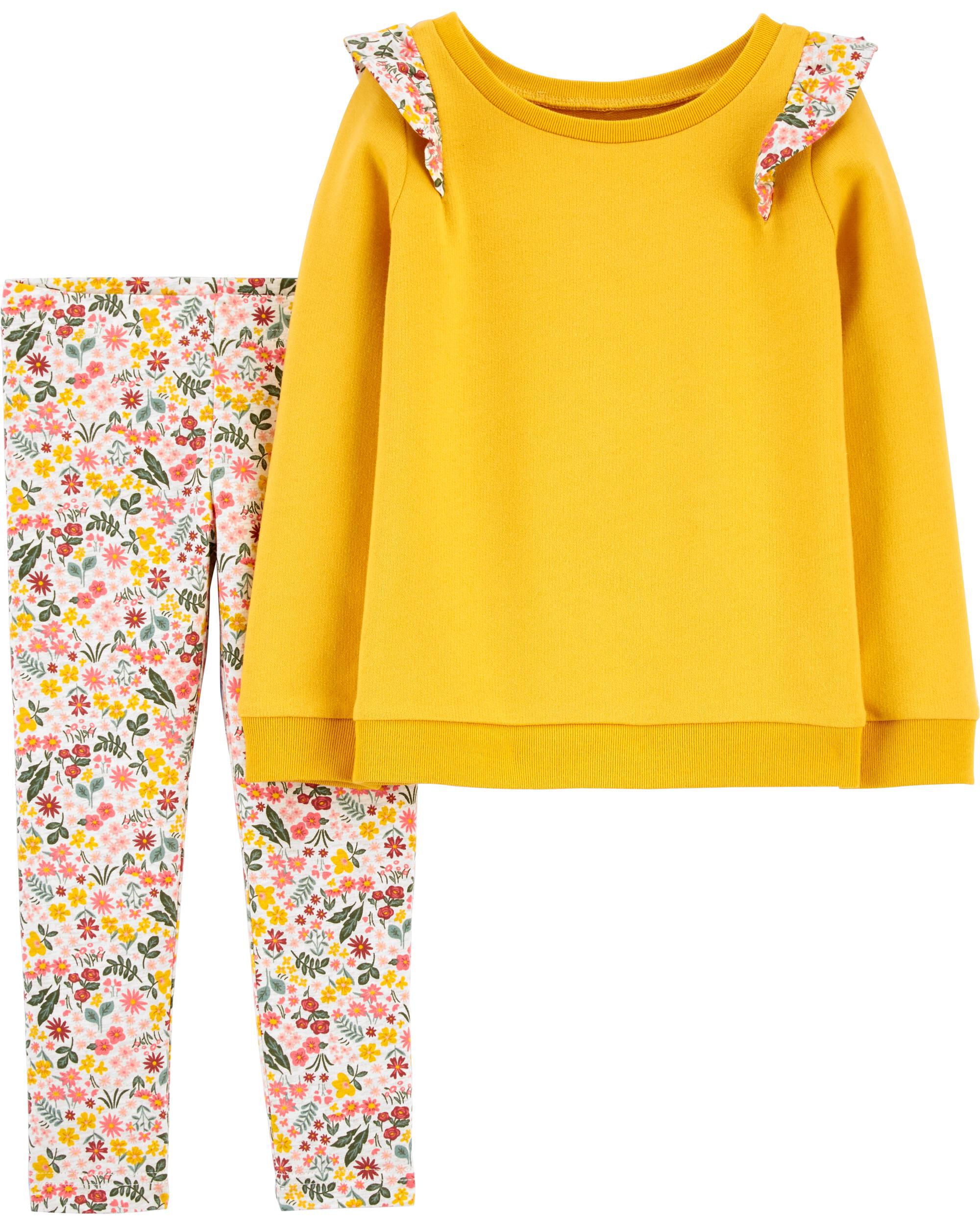 2-Piece Long-Sleeve Tee & Floral Legging Set