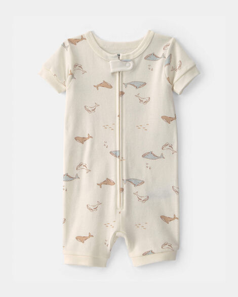toddler whale 100% cotton 1-piece romper pajama - ivory