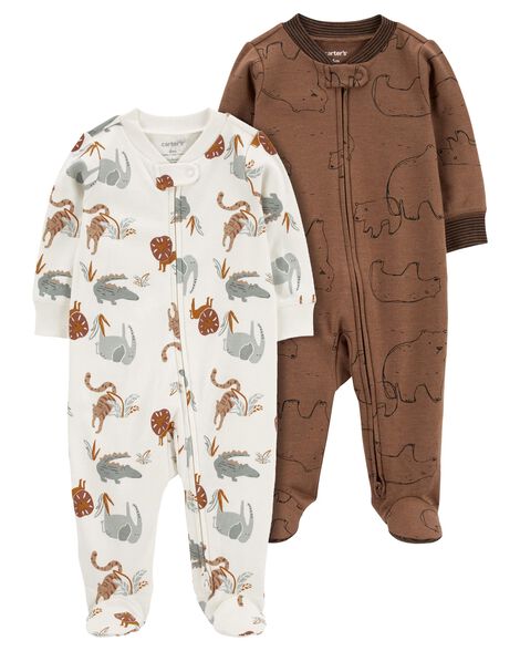 Product image 1 of Baby 2-Pack Animal Print 2-Way Zip Sleep & Plays