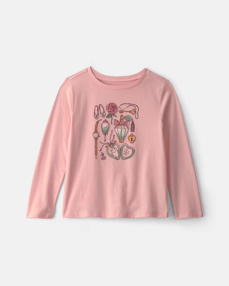 girls girly icons long-sleeve graphic tee - pink
