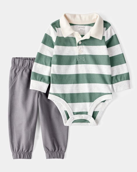 baby 2-piece striped polo bodysuit & pull-on pant set