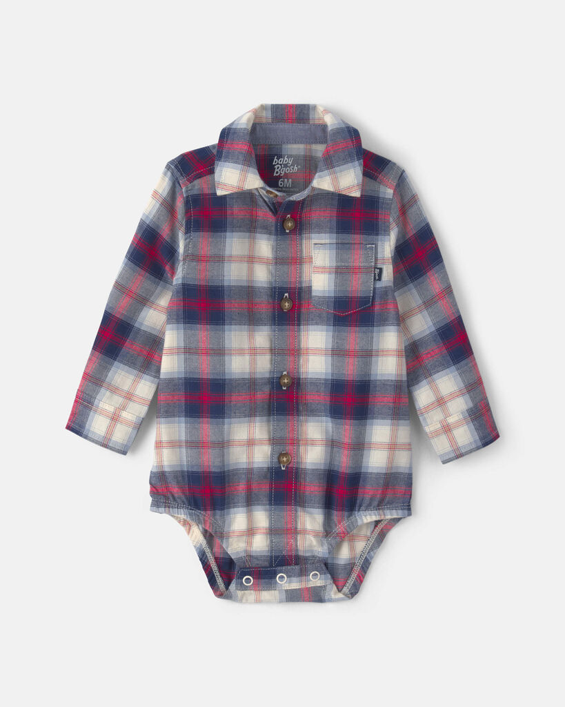 OshKosh B'gosh Baby Boy Plaid Long-Sleeve Bodysuit 12M Blue/Red