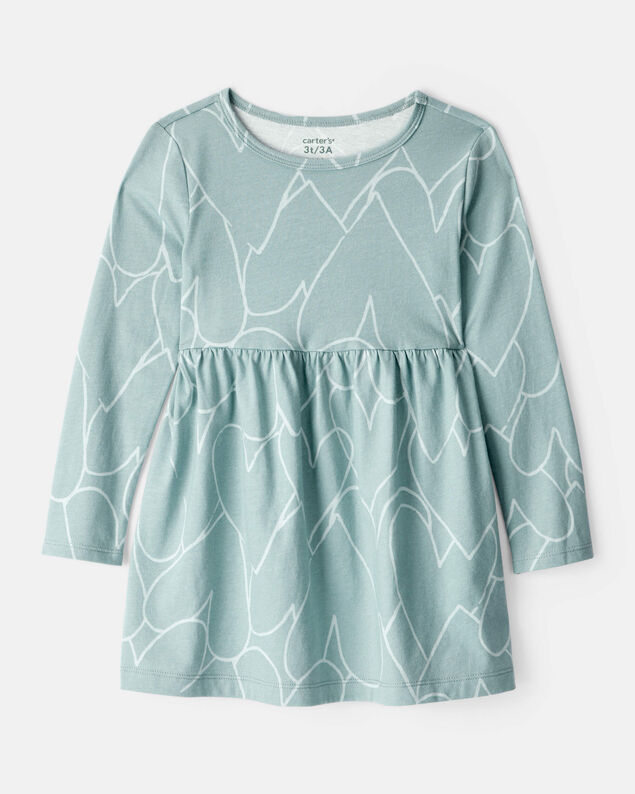 Product image 1 of Toddler Girl Heart Print Long Sleeve Cotton Dress - Green
