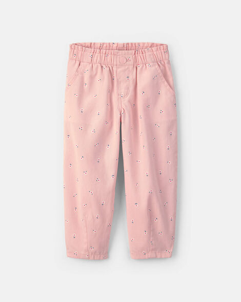 toddler girl floral twill pull-on pants - pink