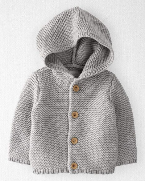 Baby Organic Cotton Signature Stitch Cardigan - Grey