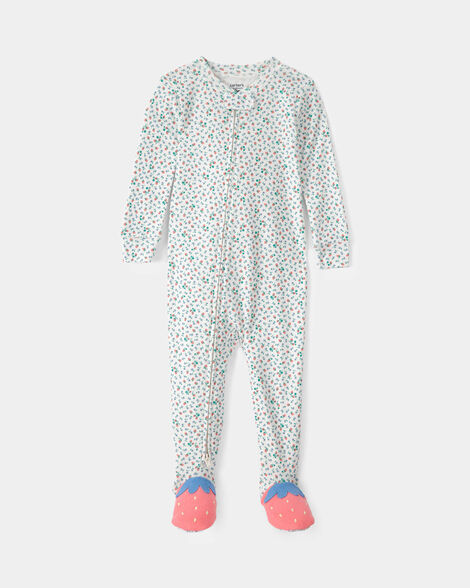 toddler girl strawberry 100% cotton snug fit 1-piece pajama