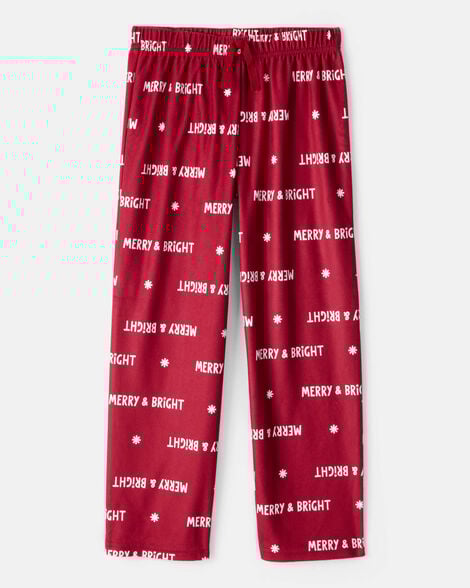 kid merry & bright christmas loose fit pajama bottoms - red