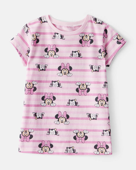 toddler girl striped minnie short sleeve graphic tee - pink