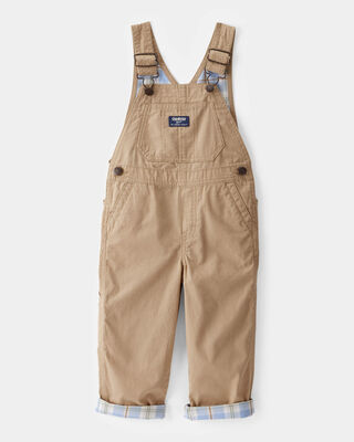Product image 1 of Toddler Lightweight Plaid-Lined Canvas Overalls - Khaki