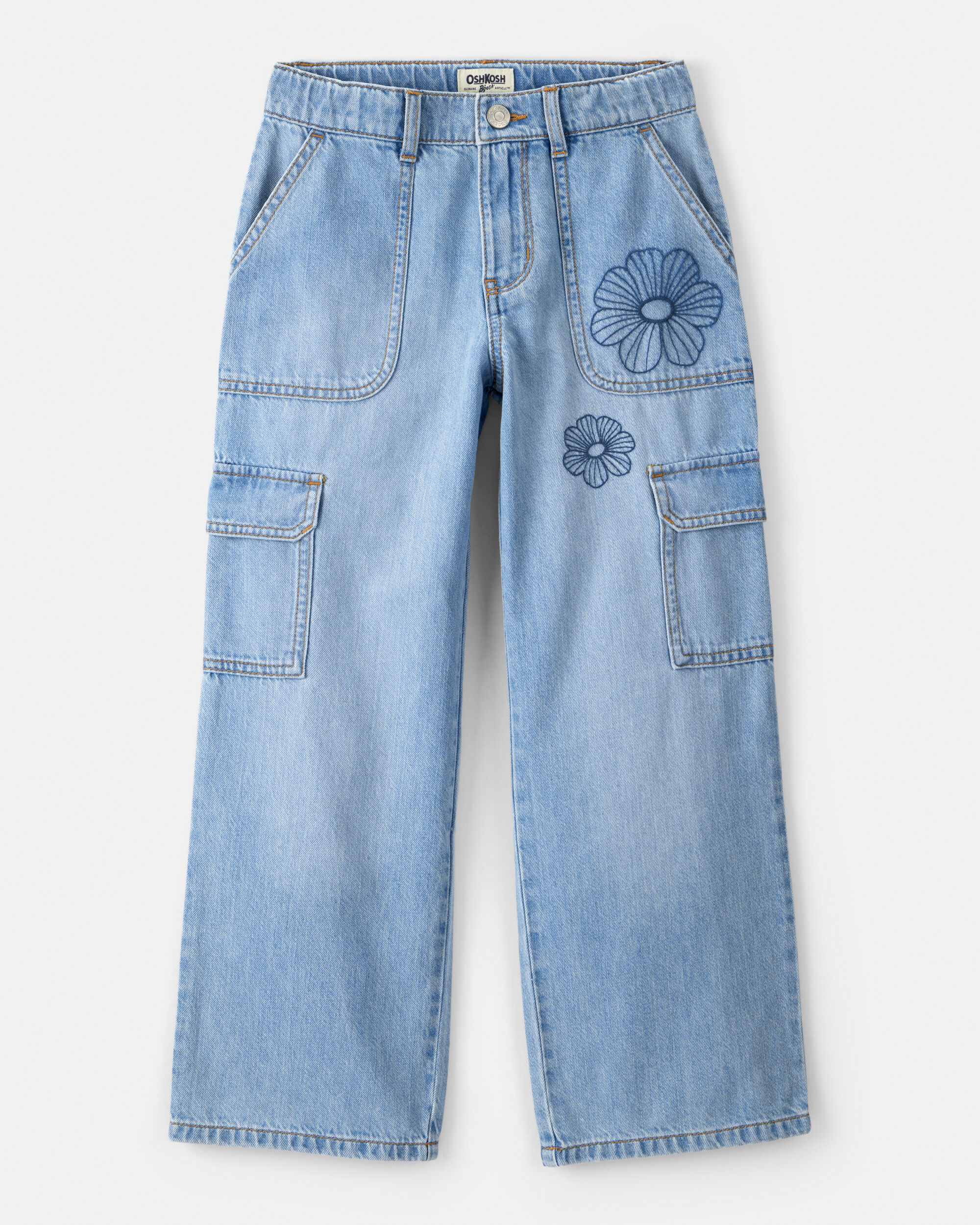 Girls High-Rise Denim Cargo Jeans - Blue