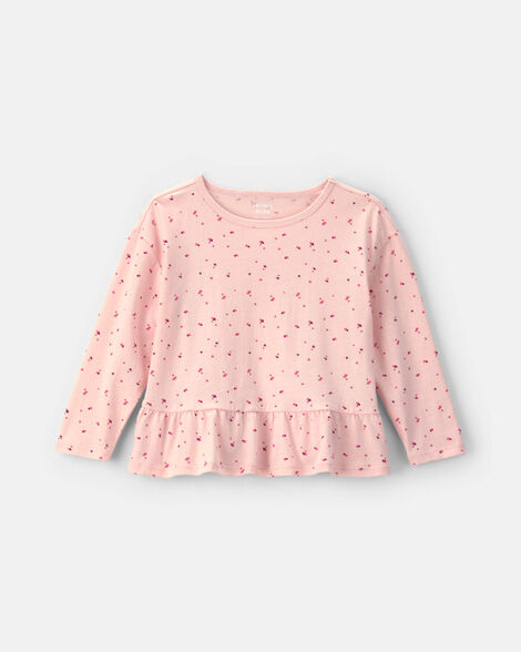 toddler girl heart long-sleeve peplum top - pink