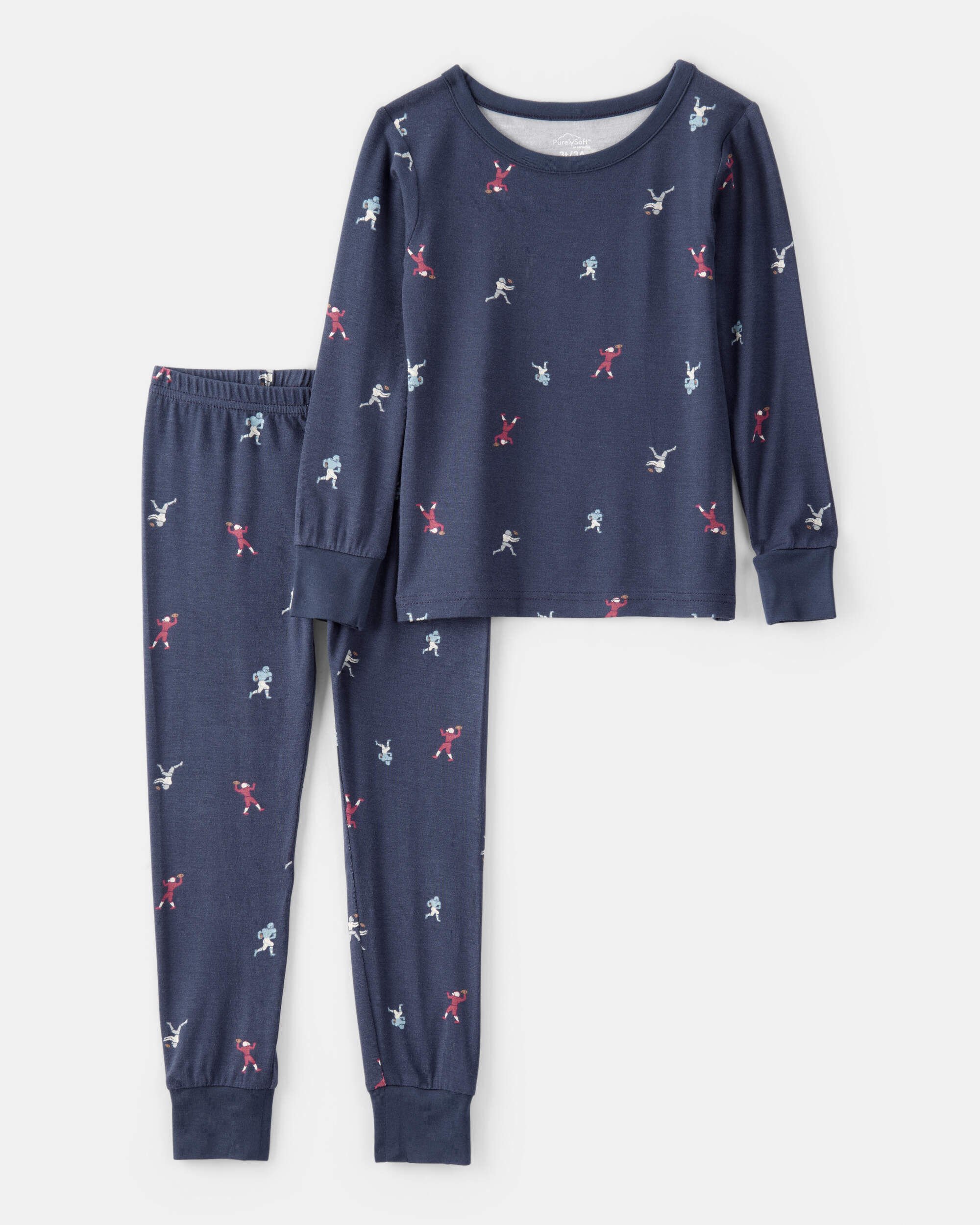 Toddler Boy Football Print PurelySoft Long-Sleeve 2-Piece Pajamas - Navy Blue