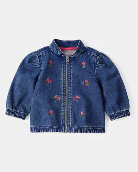  Product image 1 of Baby Floral Denim Embroidery Zip-Up Jacket - Utility Blue Wash