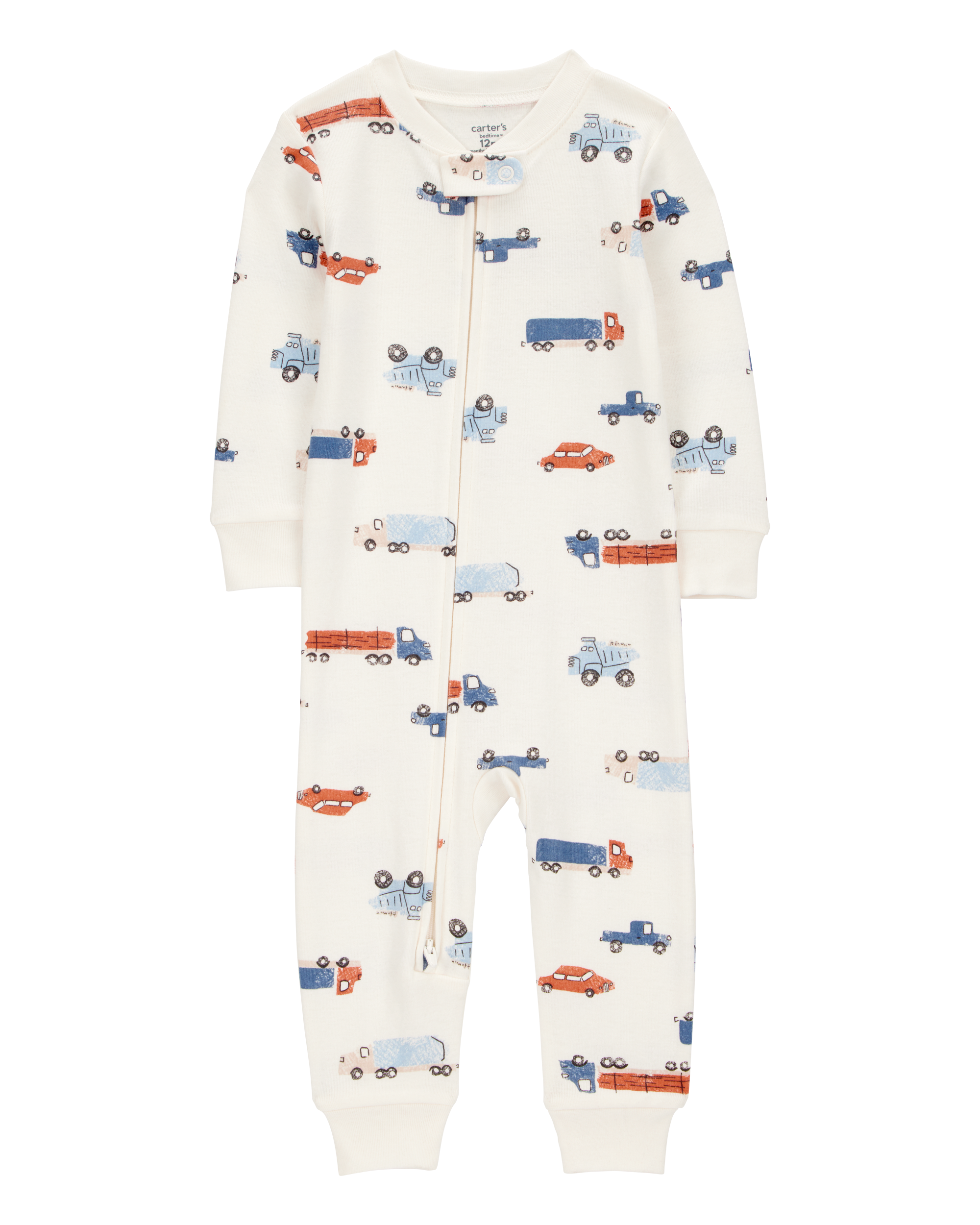 Toddler Boy 1-Piece Cars 100% Snug Fit Cotton Footless Pajamas - Ivory