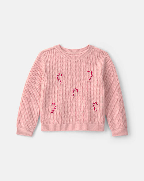 toddler girl candy cane sweater - pink