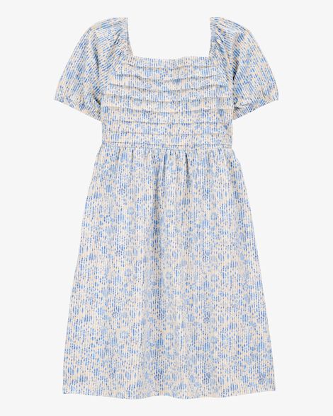 Product image 1 of Kid Smocked Floral Print Dress - Blue