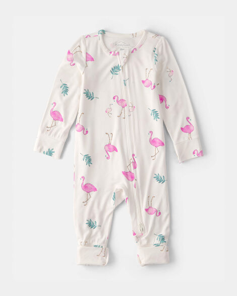 baby girl flamingo purelysoft 2-way zip sleep & play pajamas - ivory