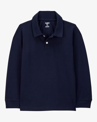 Product image 1 of Kid Pique Long-Sleeve Polo Shirt - Navy