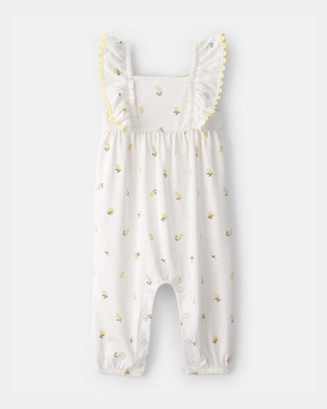 baby girl ruffle-sleeve lemon jumpsuit - ivory