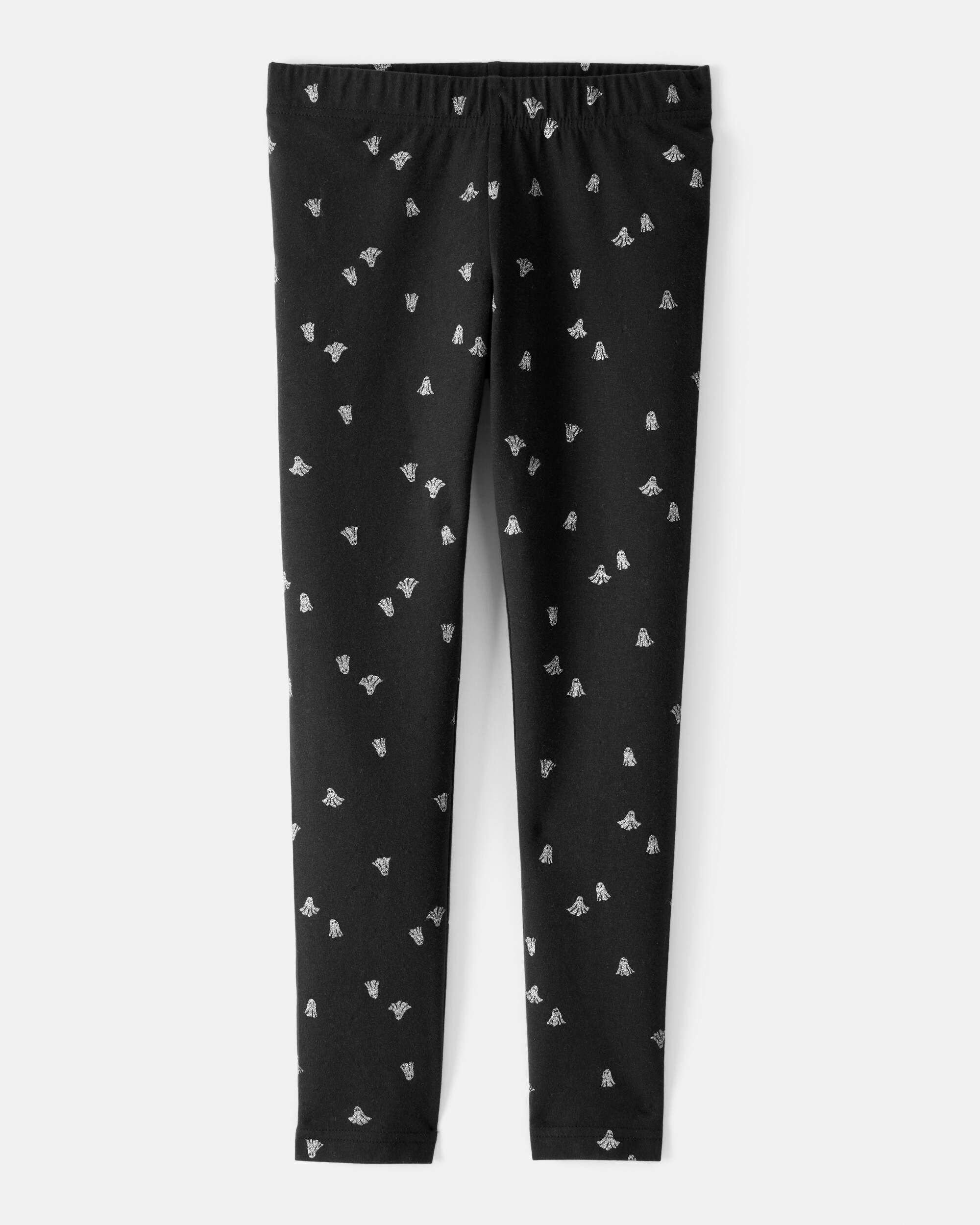 Kid Cotton Halloween Ghost Stretch Leggings - Black