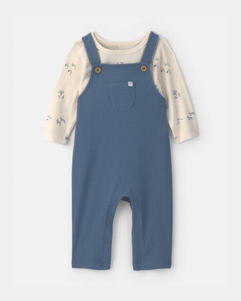 baby boy 2-piece safari overall set - blue/ivory