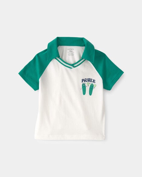 baby boy pickleball polo shirt - green/ivory