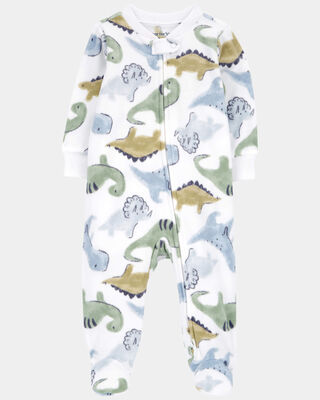Baby Boy Highland Cow Zip-Up Fleece Sleep & Play Pajamas - Cream