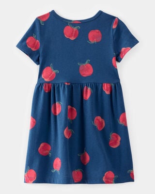 Product image 2 of Toddler Girl Apple Print Short-Sleeve Knit Dress - Navy