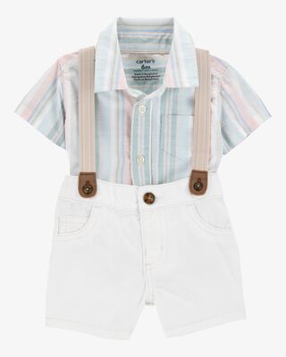 Product image 1 of Baby 3-Piece Button-Down Bodysuit & Suspender Outfit Set