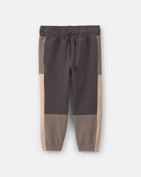 toddler boy color block joggers - grey/khaki