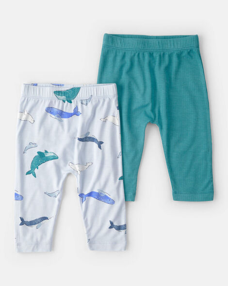 baby 2-pack whale purelysoft pull-on pants - blue