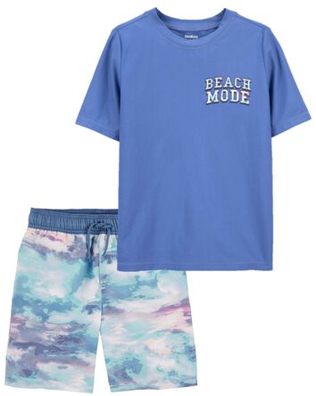 Kid Beach Mode Rashguard & Tie-Dye Swim Trunks Set