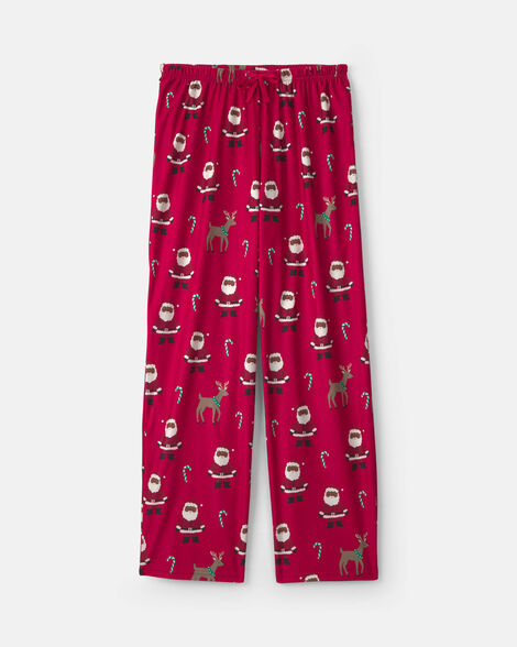 adult brown santa christmas fleece loose fit pajama bottoms - red