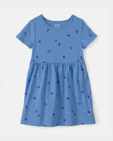 toddler girl seashell short-sleeve dress - blue