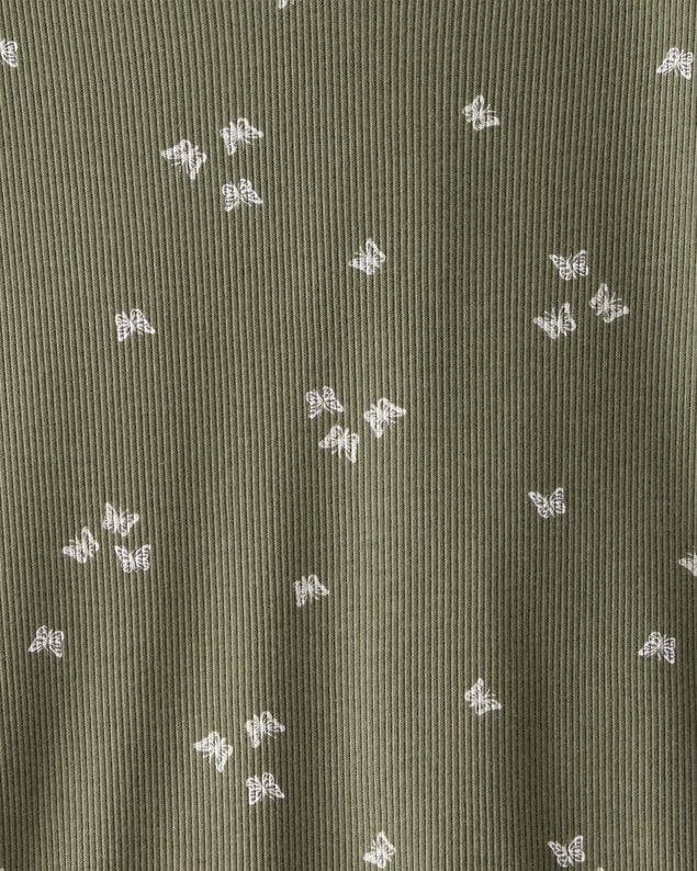 Product image 2 of Girls Butterfly Print Ribbed Short-Sleeve Shirt - Olive
