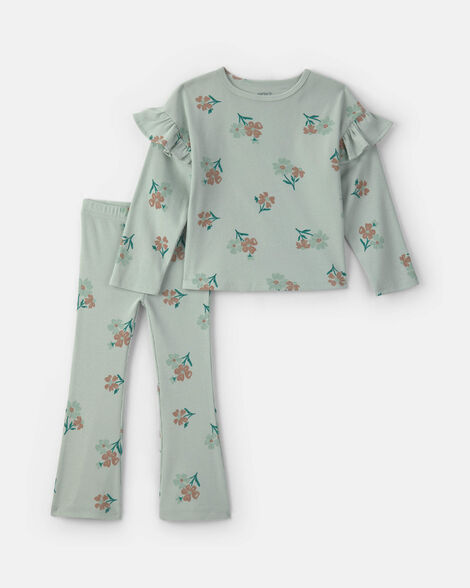toddler girl floral long-sleeve top & pant set - green