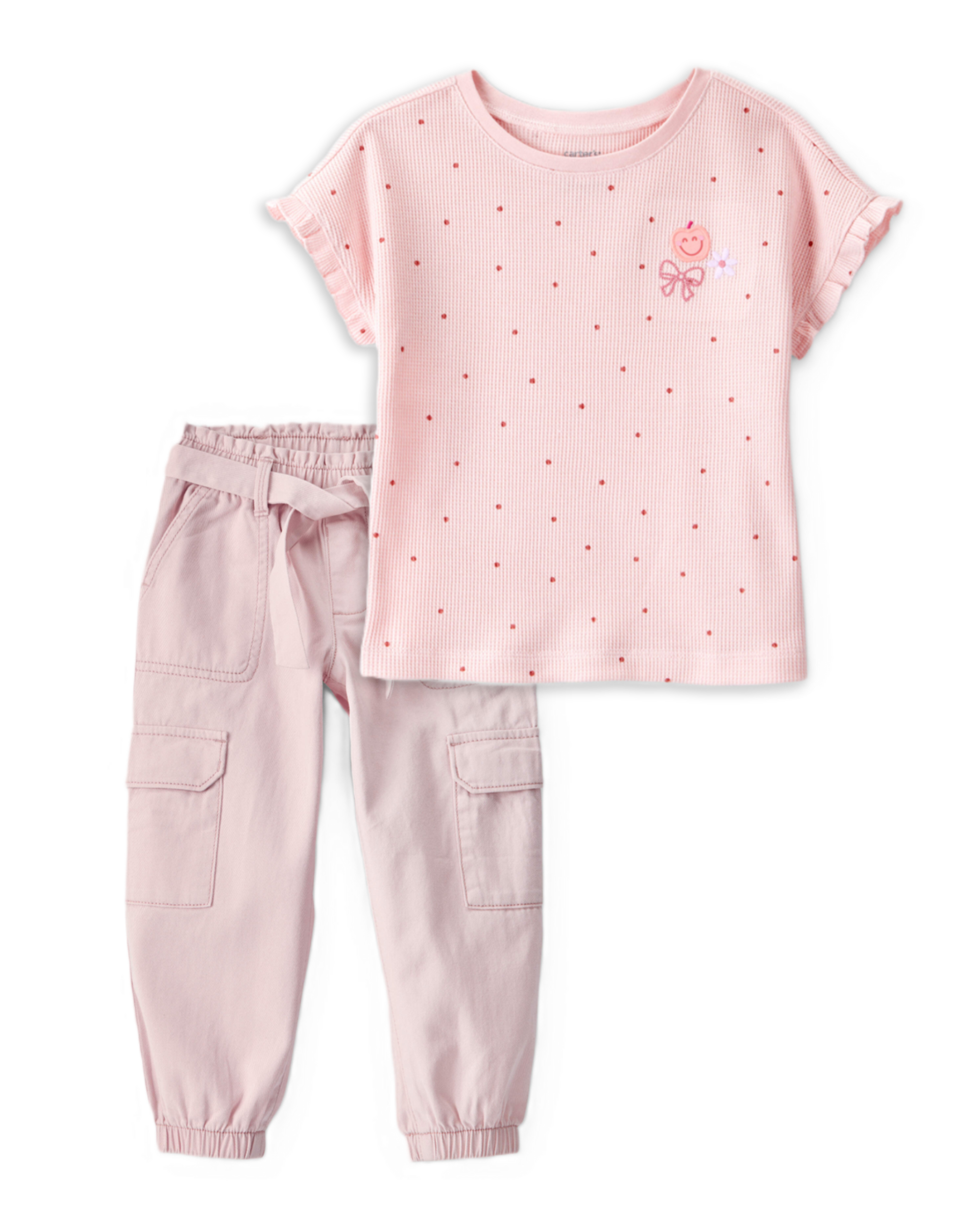 Baby Girl 2-Piece Polka Dot Top & Cotton Cargo Joggers Set - Pink
