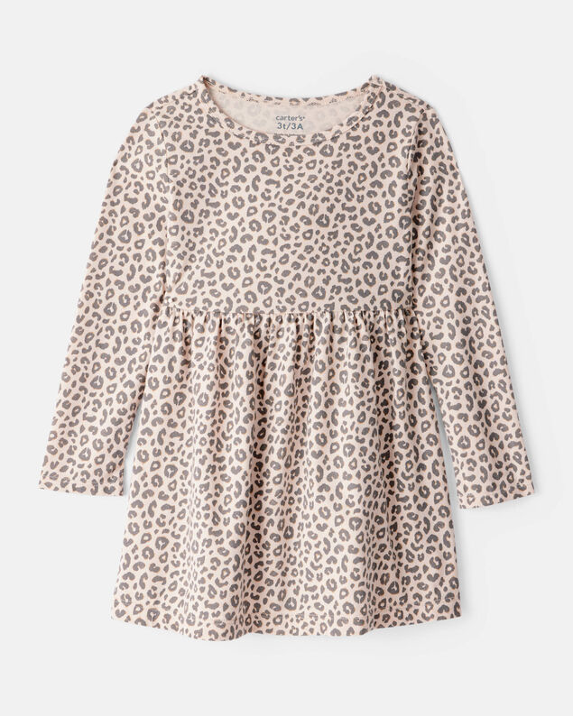 Product image 1 of Toddler Girl Leopard Print Long-Sleeve Dress - Brown