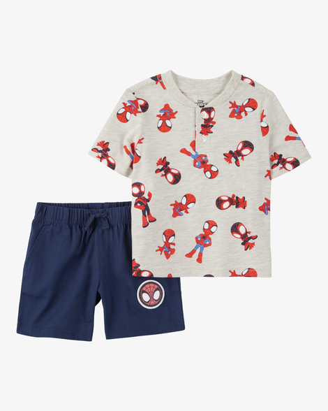 baby 2-piece spider-man outfit set - heather/navy