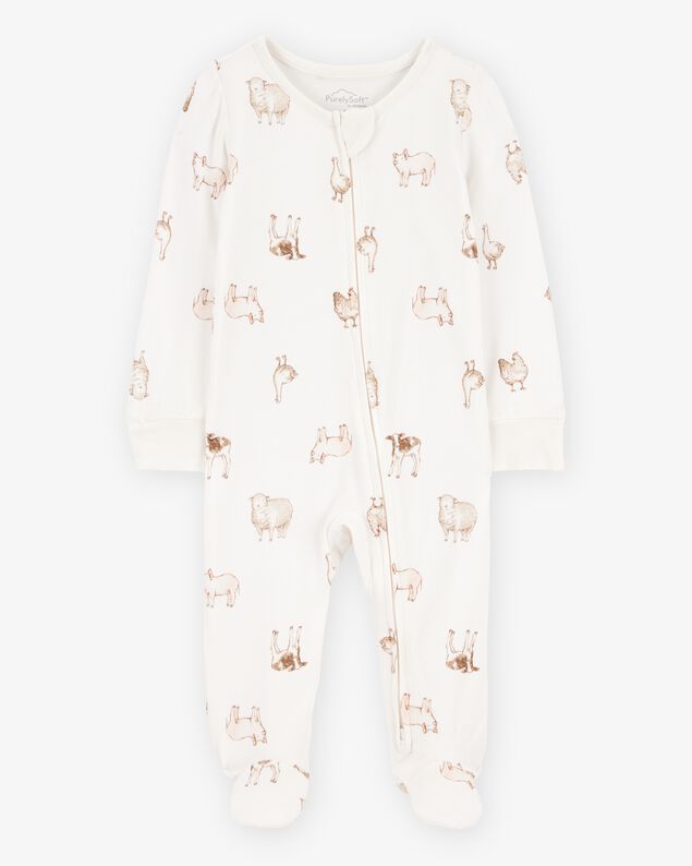 Product image 1 of Baby Farm Animals Print 2-Way Zip PurelySoft Sleep & Play Pajamas - Ivory