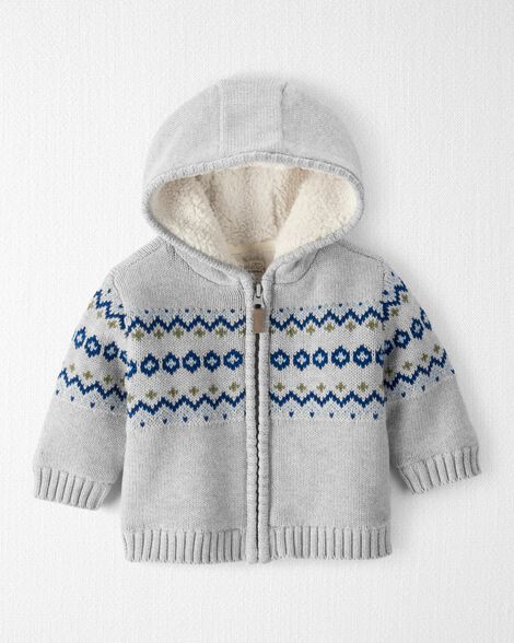 Baby Boy Organic Cotton Fair Isle Sherpa Sweater Knit Jacket