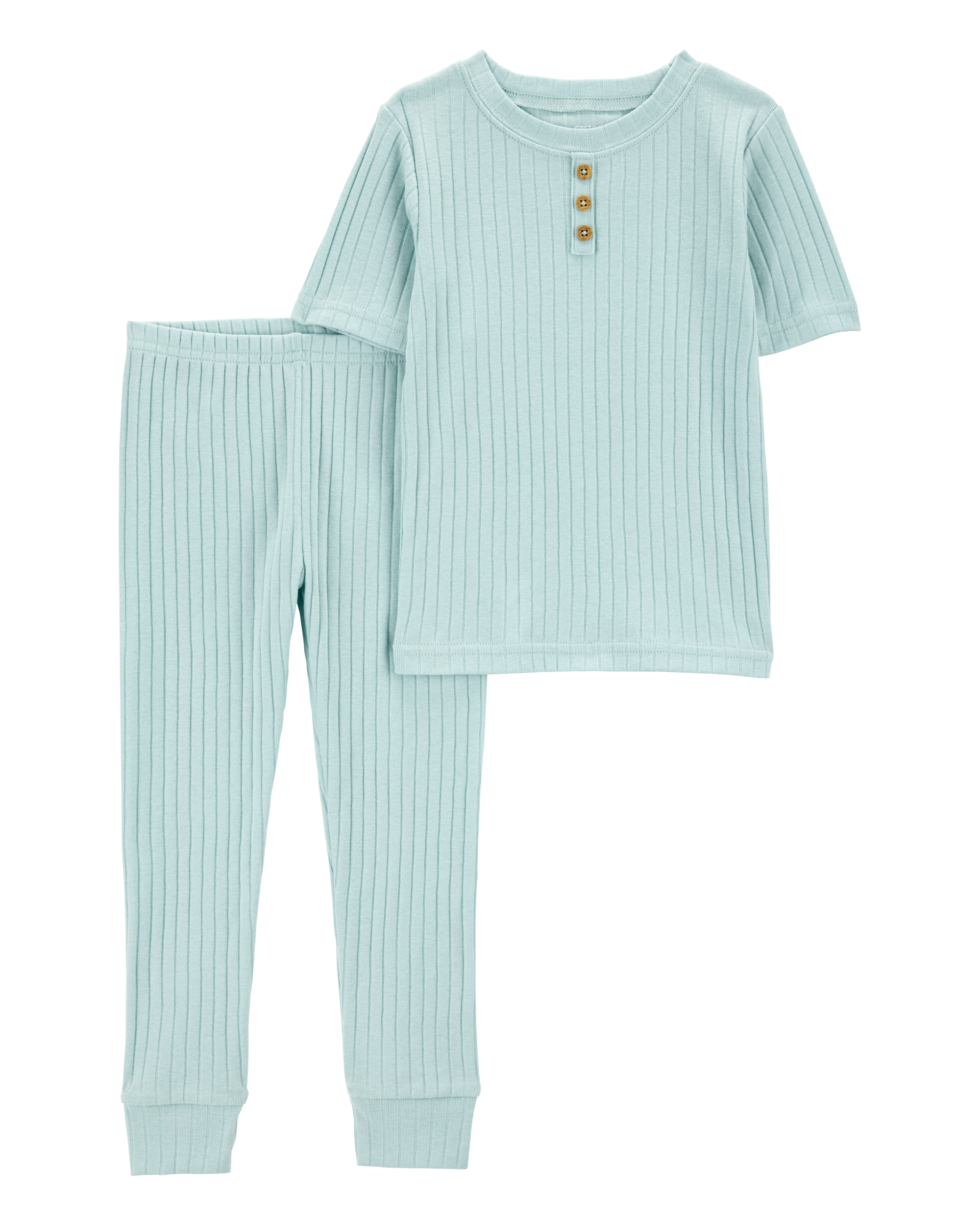 Baby Ribbed Cotton Blend 2-Piece Pajamas - Teal