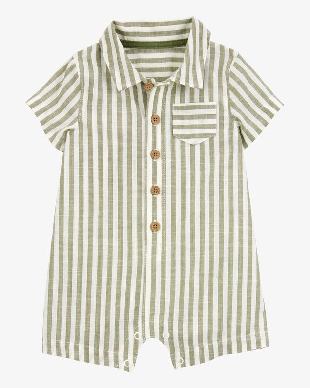 Product image 1 of Baby Striped Short-Sleeve Romper- Green